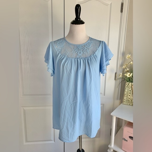 Suzanne Betro Lace Yoke Double Ruffle Sleeve Tunic Too - Picture 14 of 14